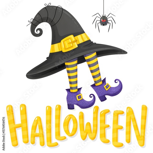 Halloween Witch Hat and Legs Vector Poster