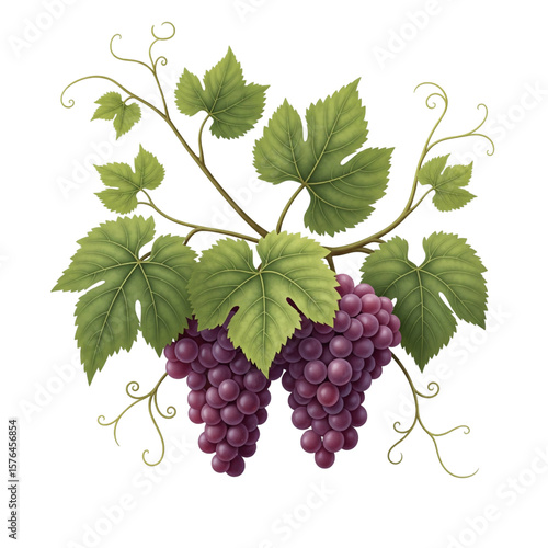 Hand-Drawn Grapevine with Purple Grapes – Botanical Illustration