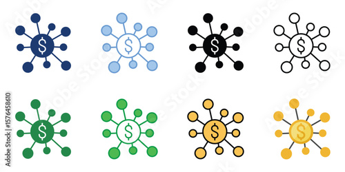 Money Network Icons Set Vector Multiple Style Collection