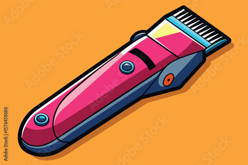 A colorful, cartoon style depiction of a hair clipper set against a bright orange backdrop. The modern design and vivid colors convey a lively and fun atmosphere.