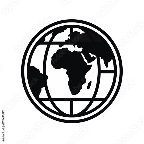 Black globe icon depicting Africa in minimalist design  