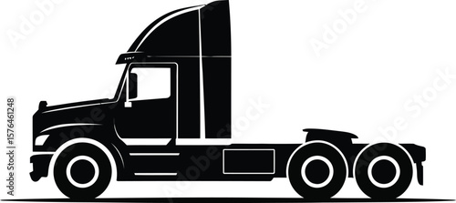 Simple Black and White Silhouette of a Semi-Truck Tractor