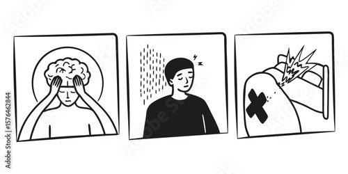 Comprehensive Parkinson s Disease Symptoms and Treatment Illustration Set Featuring Medical Icons Diagrams and Visual Aids for Education and Awareness on transparent background