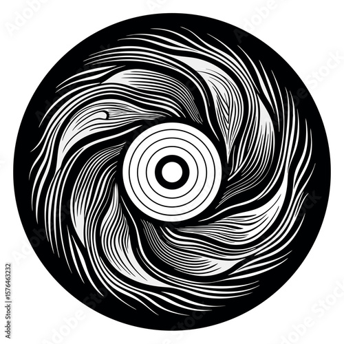 Vinyl Record with Energetic Swirling Grooves – Dynamic Vector Illustration for Music Graphics, Retro Design, Audio Branding, DJ Icons, and Vintage-Themed Projects