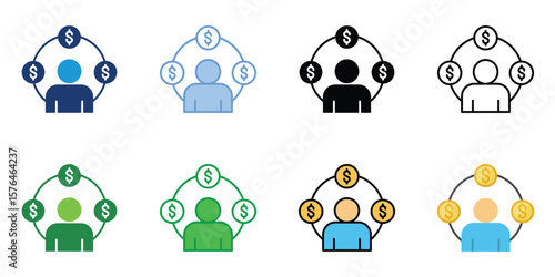 People Income Icons Set Vector Multiple Style Collection