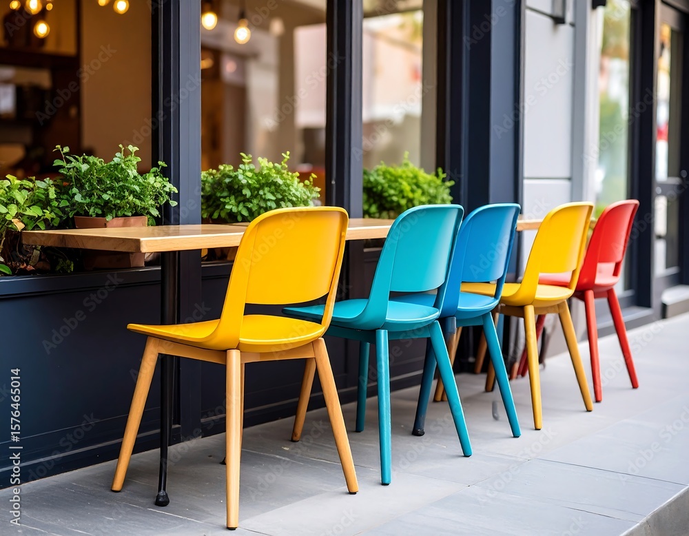 Fototapeta premium Colorful chairs at an outdoor cafe