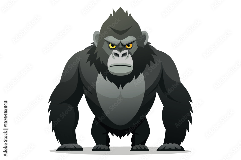 Obraz premium A striking cartoon illustration of a gorilla standing with an intense expression. This bold image captures strength, power, and determination, making it ideal for creative and educational projects.