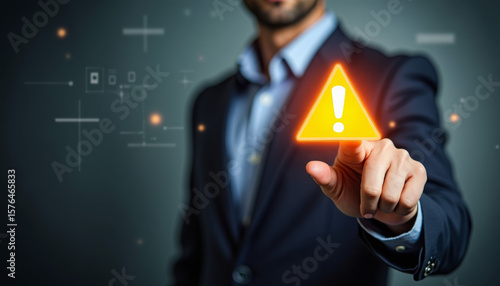 Businessman Interacting with Digital Interface in Modern Office Environment