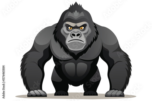 A bold and powerful gorilla illustration showcasing its strength and dominance. The graphic art captures the intense and intimidating presence of the majestic primate.