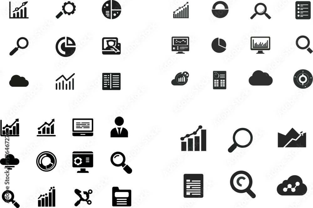 Business data analytics seo vector icons set for web and ui design elements pack Business data analytics seo vector icons set for web and ui design elements pack