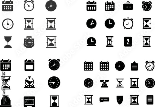 Stock vector icon set of time management elements calendar clock hourglass timer