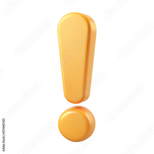3d golden exclamation mark isolated on white background. PNG Transparent file type with high definition quality And vibrant color grading Available.