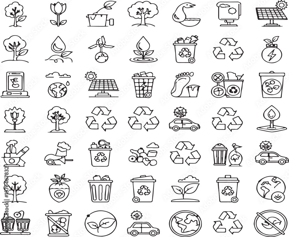 Fototapeta premium Essential Eco Icons: Symbols for Sustainability, Green Living & Earth Awareness