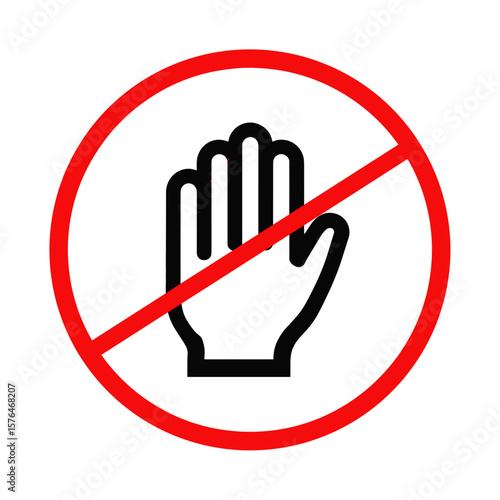 A stop sign with a hand in a red circle, indicating a prohibition sign on a transparent background