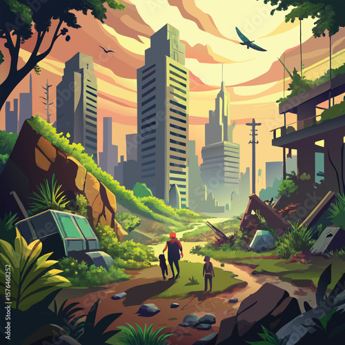 a post apocalyptic landscape with crumbling sky