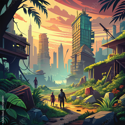 a post apocalyptic landscape with crumbling sky
