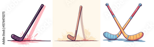 Hockey stick against wall with bright clean pastel colors and smooth outline  