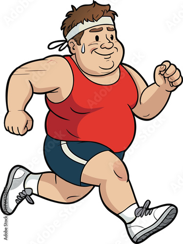 Cheerful overweight man in sportswear actively running and exercising for fitness