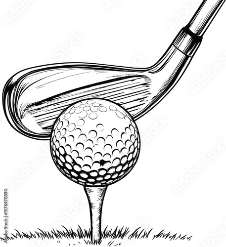 Black-and-White Vector Illustration of Golf Club & Ball Strike – 1-Scene Sports Silhouette