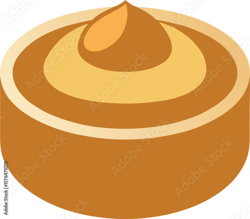 Crème Brûlée Dessert Illustration with Caramelized Sugar Top and Custard Dollop in Green Ramekin