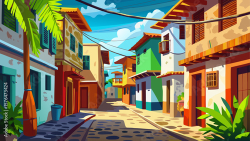 Stone Town, Zanzibar – Narrow alleys twist between coral stone buildings. Wooden carved doors and bright laundry lines create a rich coastal texture, perfect for detailed, atmospheric vector art.