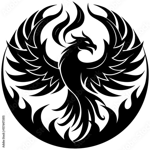 Graceful phoenix black and white tattoo