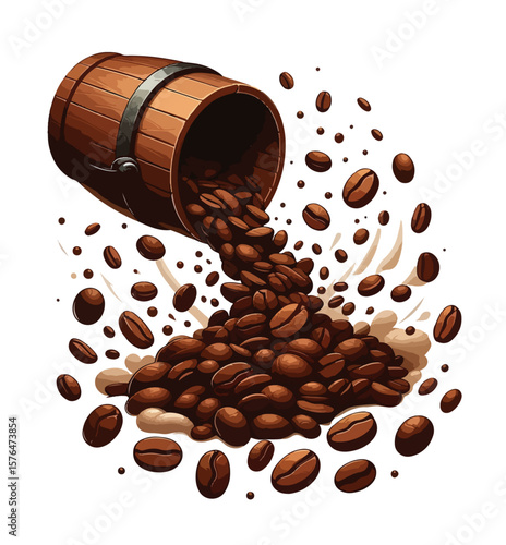 Falling coffee beans isolated on white background