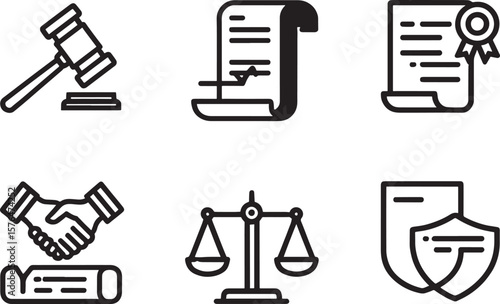Legal Icons Gavel, Contract, Scales of Justice, and More