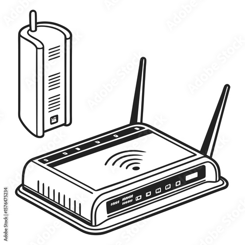 Network Connectivity Duo Illustration of Modem and Wireless Router for Home or Office