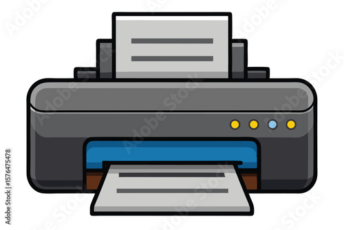 Cartoon Illustration of a Modern Printer Machine for Office and Home Use with Paper Printing