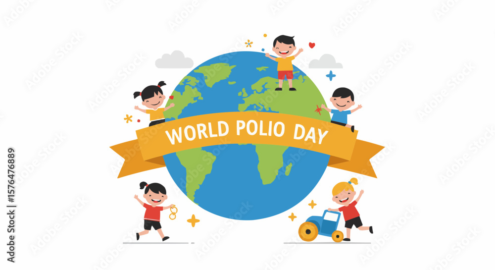 Obraz premium Children playing around a globe promoting World Polio Day