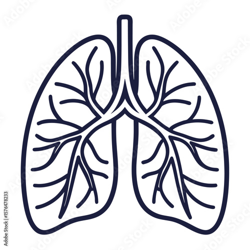 Stylized outline drawing of human lungs with branching airways on a white background