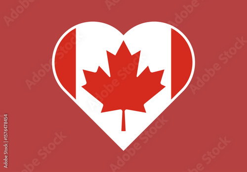 Corazón con bandera de Canadá en fondo rojo