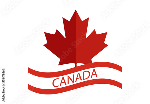 Hoja roja con bandera de Canadá en fondo blanco