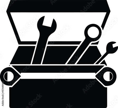 black toolbox icon silhouette with wrench