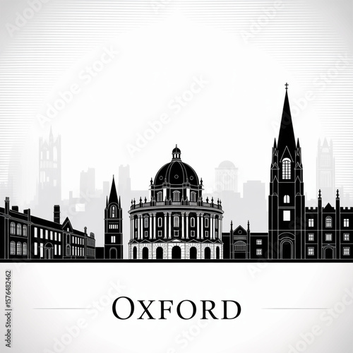 Oxford Skyline Silhouette — Historic British Academic City Vector Illustration
