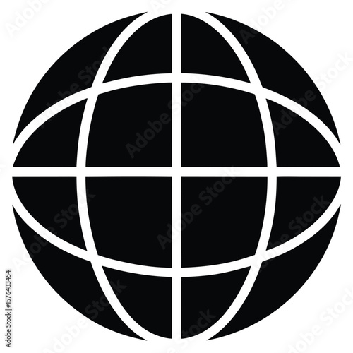 black globe icon silhouette latitude lines