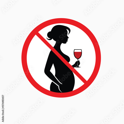 Pregnant woman silhouette holding drink with no alcohol symbol