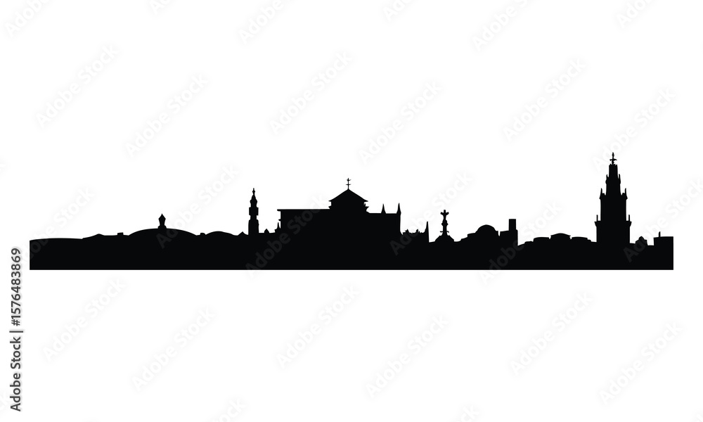 Naklejka premium Cordobe City Skyline Silhouette, Vector, Illustration, Line Art, Icon, Logo, White Background.