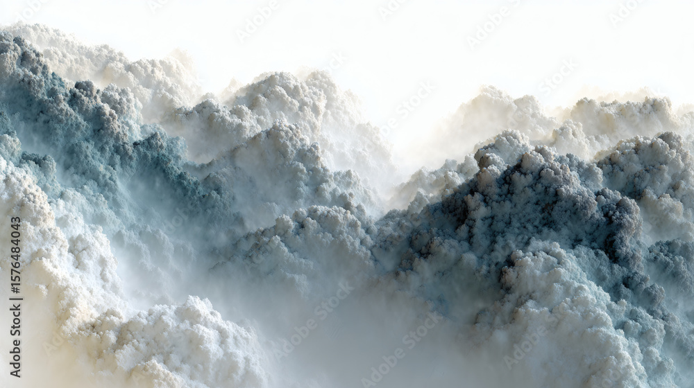 Obraz premium Abstract landscape depicting layered clouds or mountains in ethereal, misty colors.