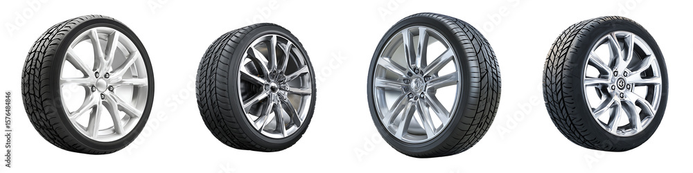 Obraz premium Set of Three Car Tires on Transparent Background