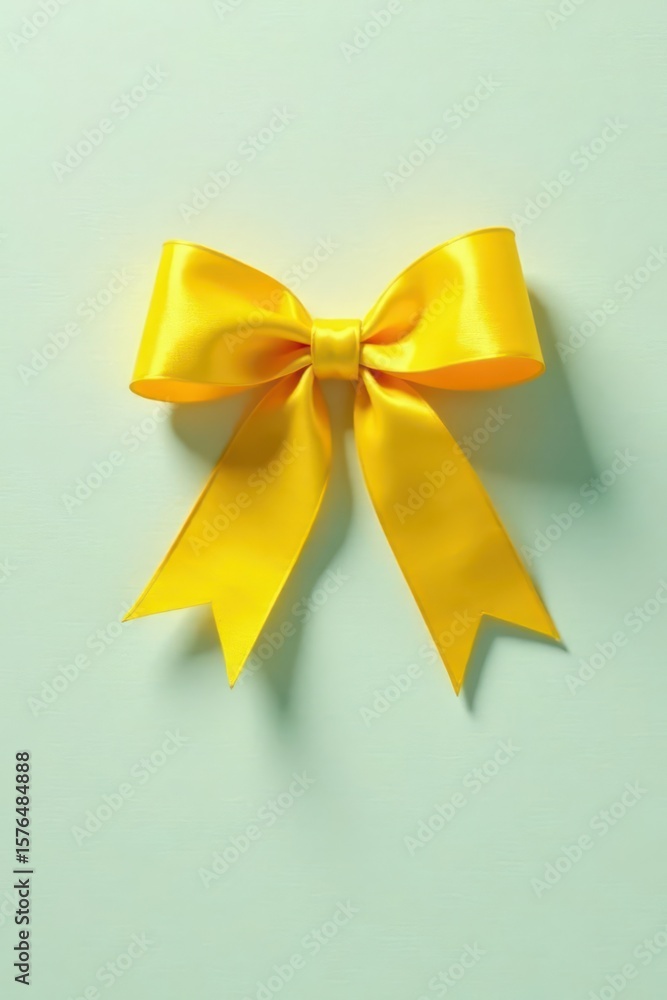 A bright yellow ribbon tied in a perfect bow, casting a soft shadow , summer, awareness A bright yellow ribbon tied in a perfect bow, casting a soft shadow , summer, awareness