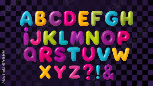3d Font Letter Balloon Alphabet ABC Text Bubble Typography For Birthday And Party Vector Cartoon Fun Glossy Typeface