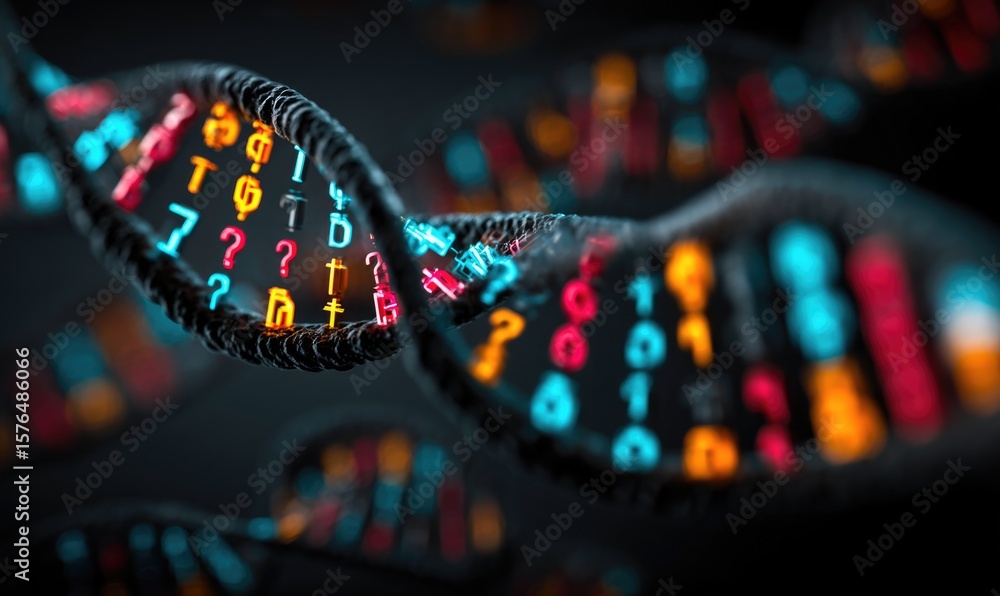 Fototapeta premium Abstract DNA strand with symbols