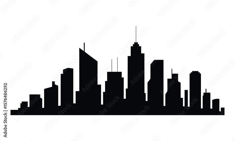 Neon Cyberpunk Metropolis City Skyline Silhouette, Vector, Illustration, Line Art, Icon, Logo, White Background. Neon Cyberpunk Metropolis City Skyline Silhouette, Vector, Illustration, Line Art, Icon, Logo, White Background.