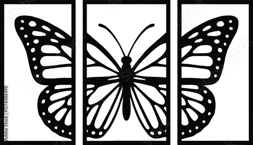 Elegant butterfly design in a tri-panel art format.