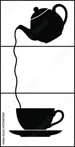 Stylish black silhouette of tea pouring into a cup.