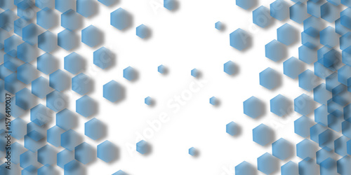 Blue glass spheres and shiny water drops form an abstract, colorful texture on a blue background