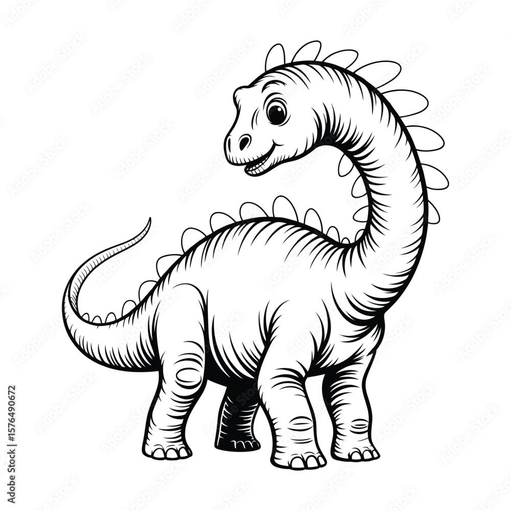 Fototapeta premium Brachiosaurus Coloring Page, Vector, Illustration, Icon, Outline, Line Art, Silhouette, Logo, White Background.