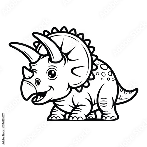 Triceratops Coloring Page, Vector, Illustration, Icon, Outline, Line Art, Silhouette, Logo, White Background.